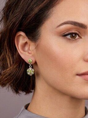 Rhinestone Ball Pierced Earrings Petite Green